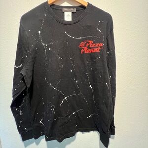 Disney x Junk Food Shirt Size XL Pizza Planet Long Sleeve Black Splatter Cotton